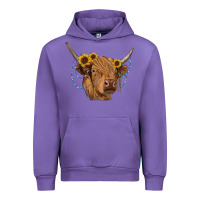 Tulip highland cow with sunflowers turquoise Urban Hoodie - RanaPortraitStore