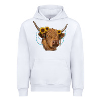 White highland cow with sunflowers turquoise Urban Hoodie - RanaPortraitStore