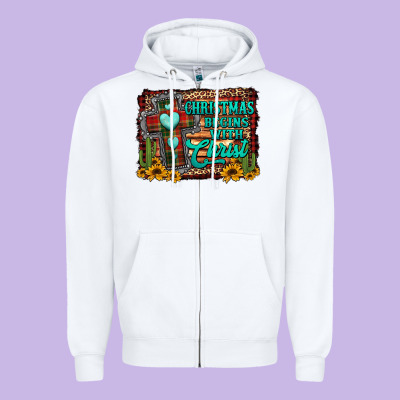 Christmas Begins With Christ Cross Zipper Hoodie Designed By Jasminsmagicworld