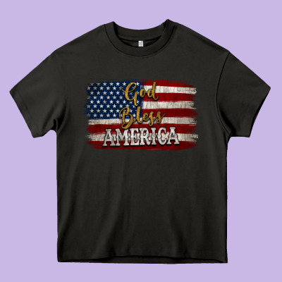 God Bless America Distressed Flag Heavy Core Tee Designed By Jasminsmagicworld