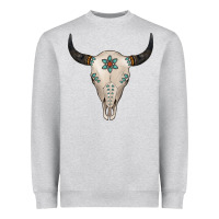 Heather Grey Turquoise Bull Skull Heavyweight Sweatshirt - Jasminsmagicworld