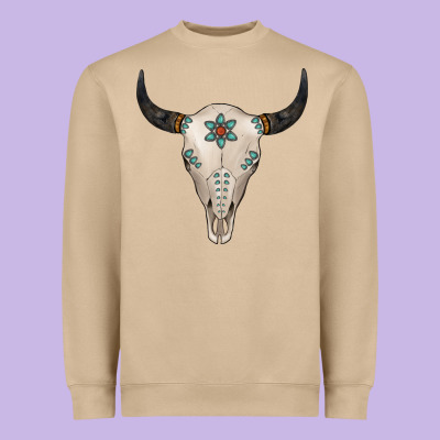 Turquoise Bull Skull Heavyweight Sweatshirt Designed By Jasminsmagicworld
