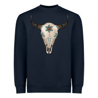 Navy Turquoise Bull Skull Heavyweight Sweatshirt - Jasminsmagicworld