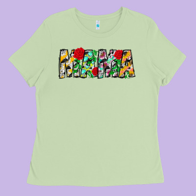 Floral Animal Print Mama Ladies Tee Designed By Cowhidedigitalart