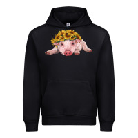 Black baby pig with sunflower headband Urban Hoodie - RanaPortraitStore