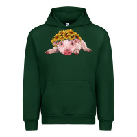 Forest Green baby pig with sunflower headband Urban Hoodie - RanaPortraitStore