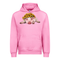 Fuchsia Pink baby pig with sunflower headband Urban Hoodie - RanaPortraitStore