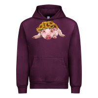 Mauve Wine baby pig with sunflower headband Urban Hoodie - RanaPortraitStore