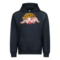 Navy baby pig with sunflower headband Urban Hoodie - RanaPortraitStore