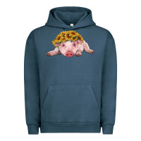 Pigment Midnight Navy baby pig with sunflower headband Urban Hoodie - RanaPortraitStore