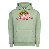 Pigment Oil Green baby pig with sunflower headband Urban Hoodie - RanaPortraitStore