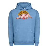 Pigment Pebble Blue baby pig with sunflower headband Urban Hoodie - RanaPortraitStore