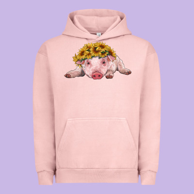 Baby Pig With Sunflower Headband Urban Hoodie Designed By Ranaportraitstore