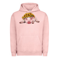 Pigment Salmon baby pig with sunflower headband Urban Hoodie - RanaPortraitStore