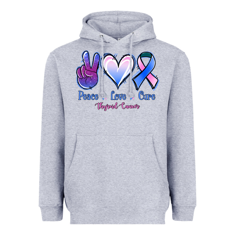 Peace Love Cure Thyroid Cancer Heavyweight Hoodie by Jasminsmagicworld | Teevron