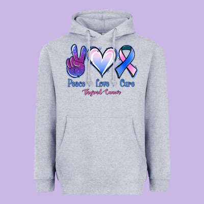 Peace Love Cure Thyroid Cancer Heavyweight Hoodie Designed By Jasminsmagicworld