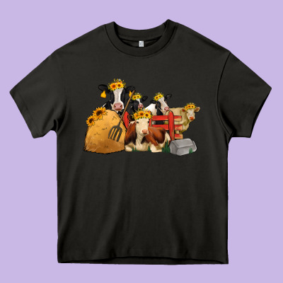 Cows With Sunflower Headbands Heavy Core Tee Designed By Jasminsmagicworld