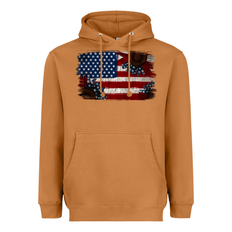 Distressed Sunflower American Flag Heavyweight Hoodie by Jasminsmagicworld | Teevron
