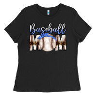 Black Baseball Mom Ladies Tee - CowhideDigitalArt