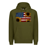 Army Green Distressed Yellow Sunflower American Flag Premium Hoodie - Jasminsmagicworld