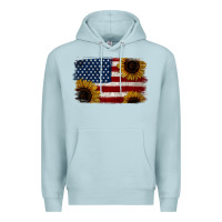 Blue Mist Distressed Yellow Sunflower American Flag Premium Hoodie - Jasminsmagicworld