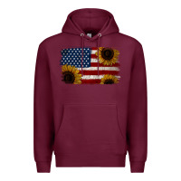 Burgundy Distressed Yellow Sunflower American Flag Premium Hoodie - Jasminsmagicworld