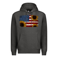Charcoal Heather Distressed Yellow Sunflower American Flag Premium Hoodie - Jasminsmagicworld