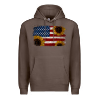 Coffee Distressed Yellow Sunflower American Flag Premium Hoodie - Jasminsmagicworld
