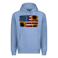 Colony Blue Distressed Yellow Sunflower American Flag Premium Hoodie - Jasminsmagicworld