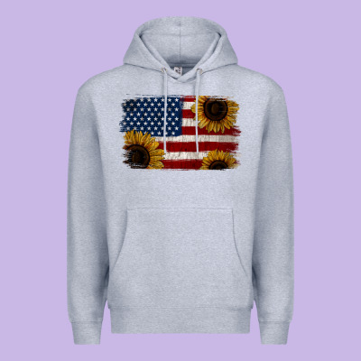 Distressed Yellow Sunflower American Flag Premium Hoodie Designed By Jasminsmagicworld