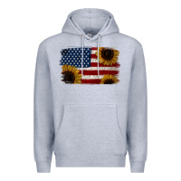 Heather Grey Distressed Yellow Sunflower American Flag Premium Hoodie - Jasminsmagicworld