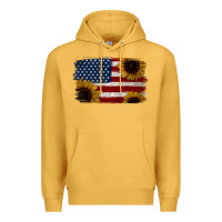 Mustard Distressed Yellow Sunflower American Flag Premium Hoodie - Jasminsmagicworld