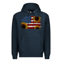 Navy Distressed Yellow Sunflower American Flag Premium Hoodie - Jasminsmagicworld