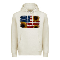 Oatmeal Heather Distressed Yellow Sunflower American Flag Premium Hoodie - Jasminsmagicworld