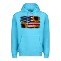 Ocean Blue Distressed Yellow Sunflower American Flag Premium Hoodie - Jasminsmagicworld