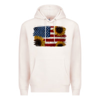 Pale Pink Distressed Yellow Sunflower American Flag Premium Hoodie - Jasminsmagicworld