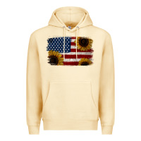 Pina Colada Distressed Yellow Sunflower American Flag Premium Hoodie - Jasminsmagicworld