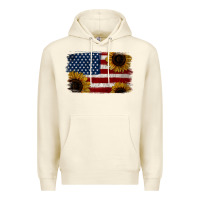 Sandshell Distressed Yellow Sunflower American Flag Premium Hoodie - Jasminsmagicworld