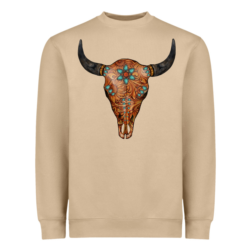 Western Tooled Leather Bull Skull Heavyweight Sweatshirt by Jasminsmagicworld | Teevron