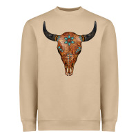 Mushroom Western Tooled Leather Bull Skull Heavyweight Sweatshirt - Jasminsmagicworld