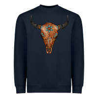 Navy Western Tooled Leather Bull Skull Heavyweight Sweatshirt - Jasminsmagicworld