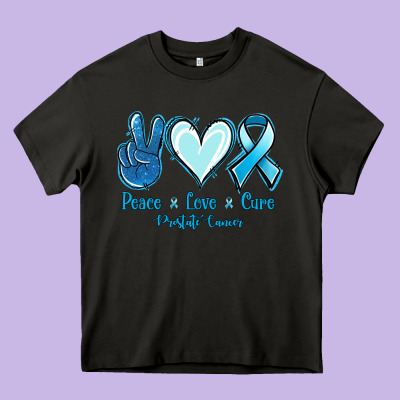 Peace Love Cure Prostate Cancer Heavy Core Tee Designed By Jasminsmagicworld