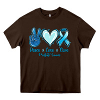 Chocolate Brown Peace Love Cure Prostate Cancer Heavy Core Tee - Jasminsmagicworld
