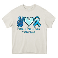 Cream Peace Love Cure Prostate Cancer Heavy Core Tee - Jasminsmagicworld