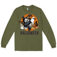 Army Green hallowen panda Long Sleeve Tee - LillyAllenDesigns