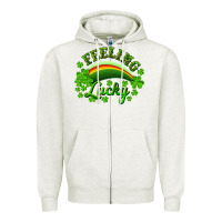 Oatmeal Heather Feeling lucky with rainbow Zipper Hoodie - RanaPortraitStore