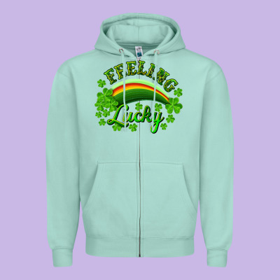 Feeling Lucky With Rainbow Zipper Hoodie Designed By Ranaportraitstore