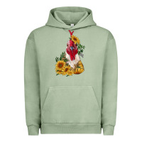 Pigment Oil Green sunflower rooster with leopard Urban Hoodie - RanaPortraitStore