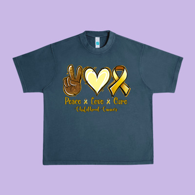 Peace Love Cure Childhood Cancer Urban Heavy Tee Designed By Jasminsmagicworld