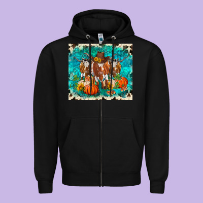 Fall Longhorn Cows Zipper Hoodie Designed By Ranaportraitstore